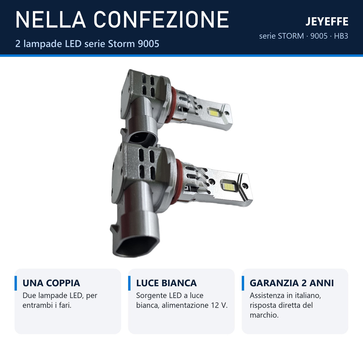 Confezione del kit LED HB3 JEYEFFE STORM