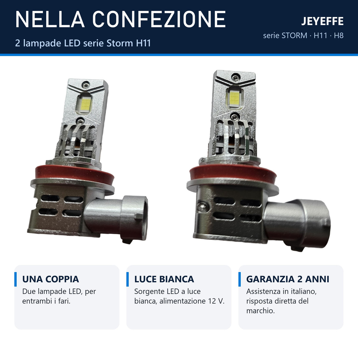 Confezione del kit LED H11 JEYEFFE STORM