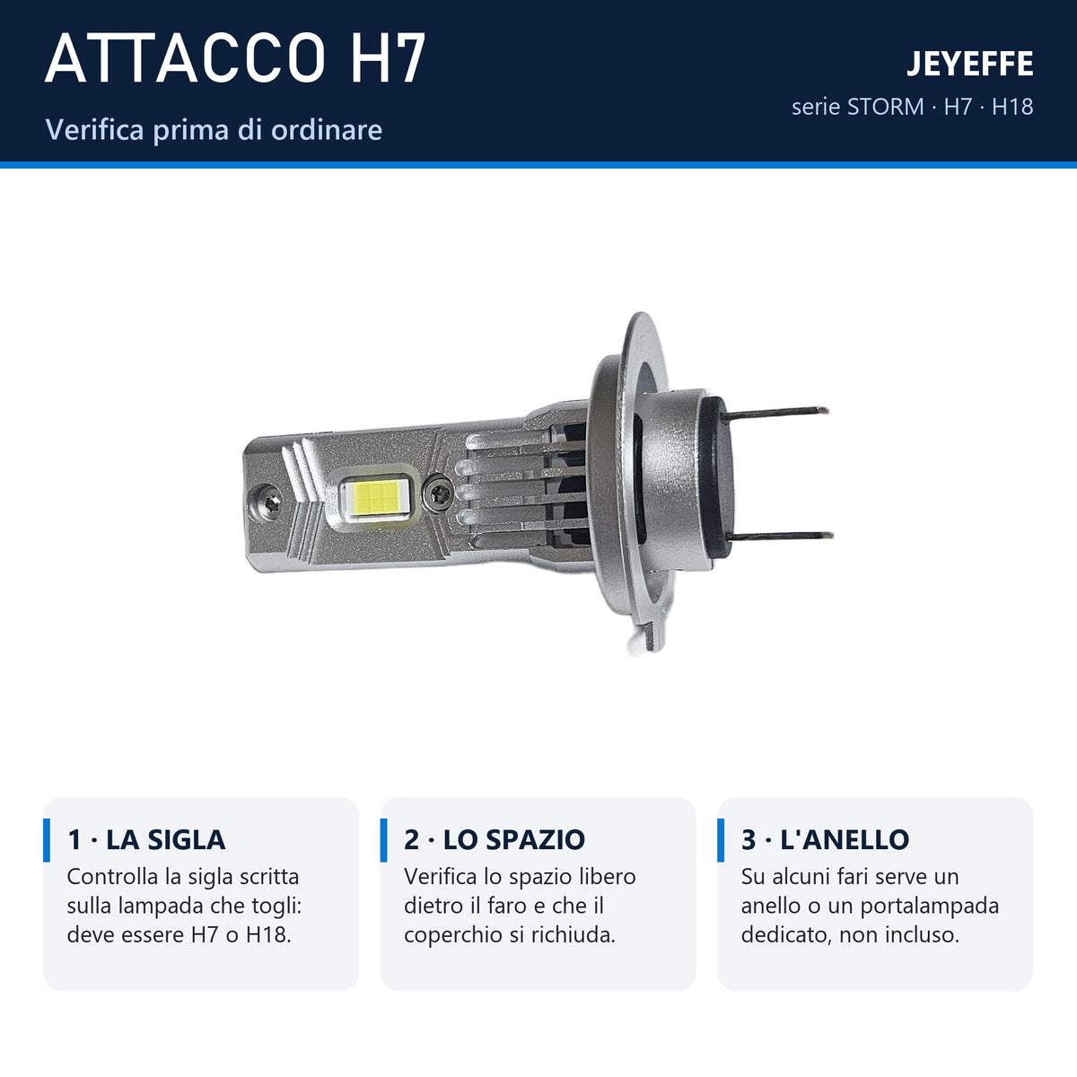 Attacco H7 e misure della lampada LED STORM