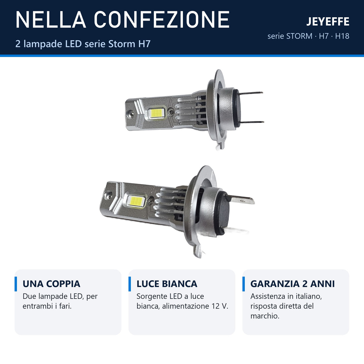 Confezione del kit LED H7 JEYEFFE STORM