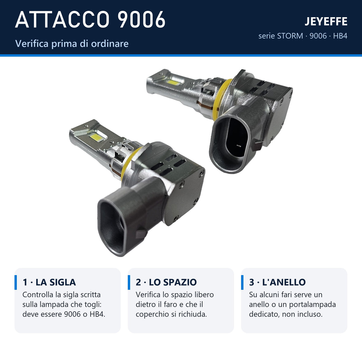 Attacco HB4 9006 e misure della lampada LED STORM