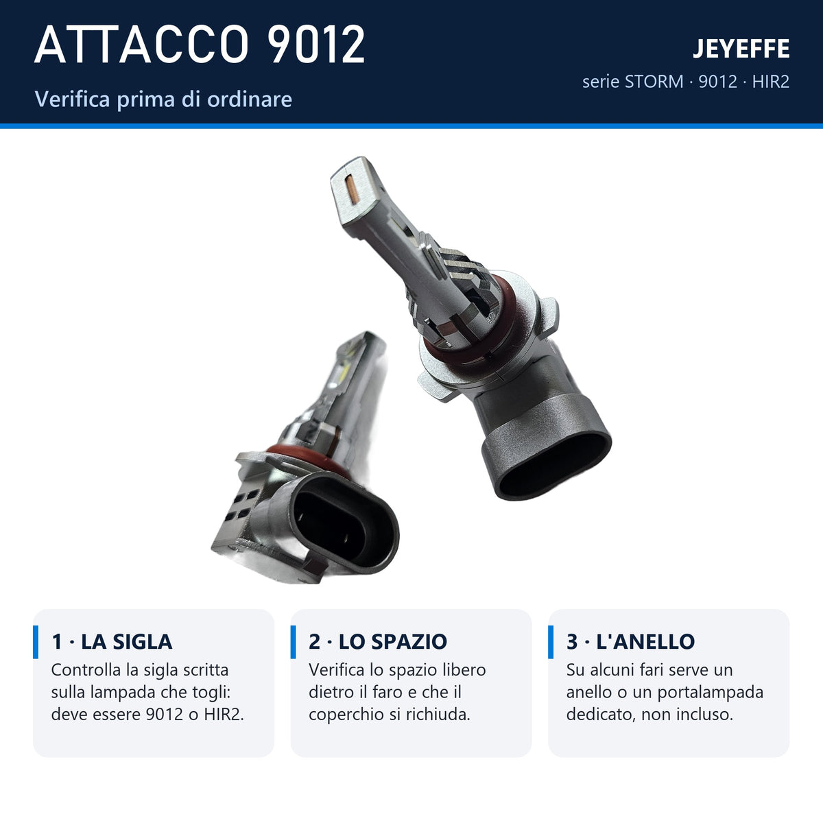 Attacco HIR2 9012 e misure della lampada LED STORM
